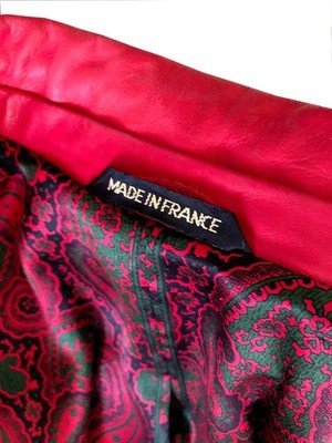 Rare Vintage Zilli Red Leather Bomber Jacket Made in France Silk