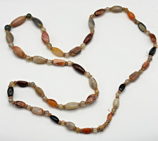 Asian Beggar Bead Necklace Hand Polished Stones & Knotted Silk Thread VTG '69