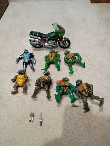 Vintage TMNT Lot 1988/ 2002 Mirage Studios. Soft head, weapons, motorcycle