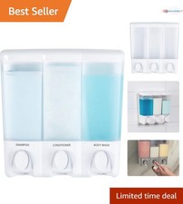 3-Chamber Shower Dispenser Vinyl Resin White Wall Mount Easy Refill