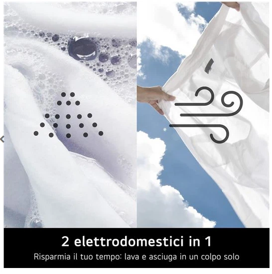 Lg Lavasciuga 8+5 Kg Classe E 55 cm 1400 Giri WiFi W4NX1085NWB EAN 8806096212424 - Immagine 3 di 4