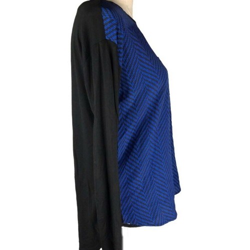 Michael Kors Tunic Blouse Navy Blue Long Sleeve Womens sz Sm Hi Low Colorblock - Picture 5 of 8