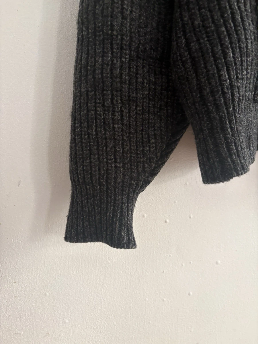 Orvis Mens Heavy Wool Blend Cardigan Large Grey Ribbed Shawl Collar Elbow Patch
