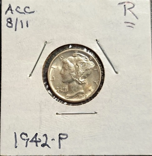 1942-P, Mercury Dime, 10¢, 90% Silver, BU, FSB, Nice Detailed Coin