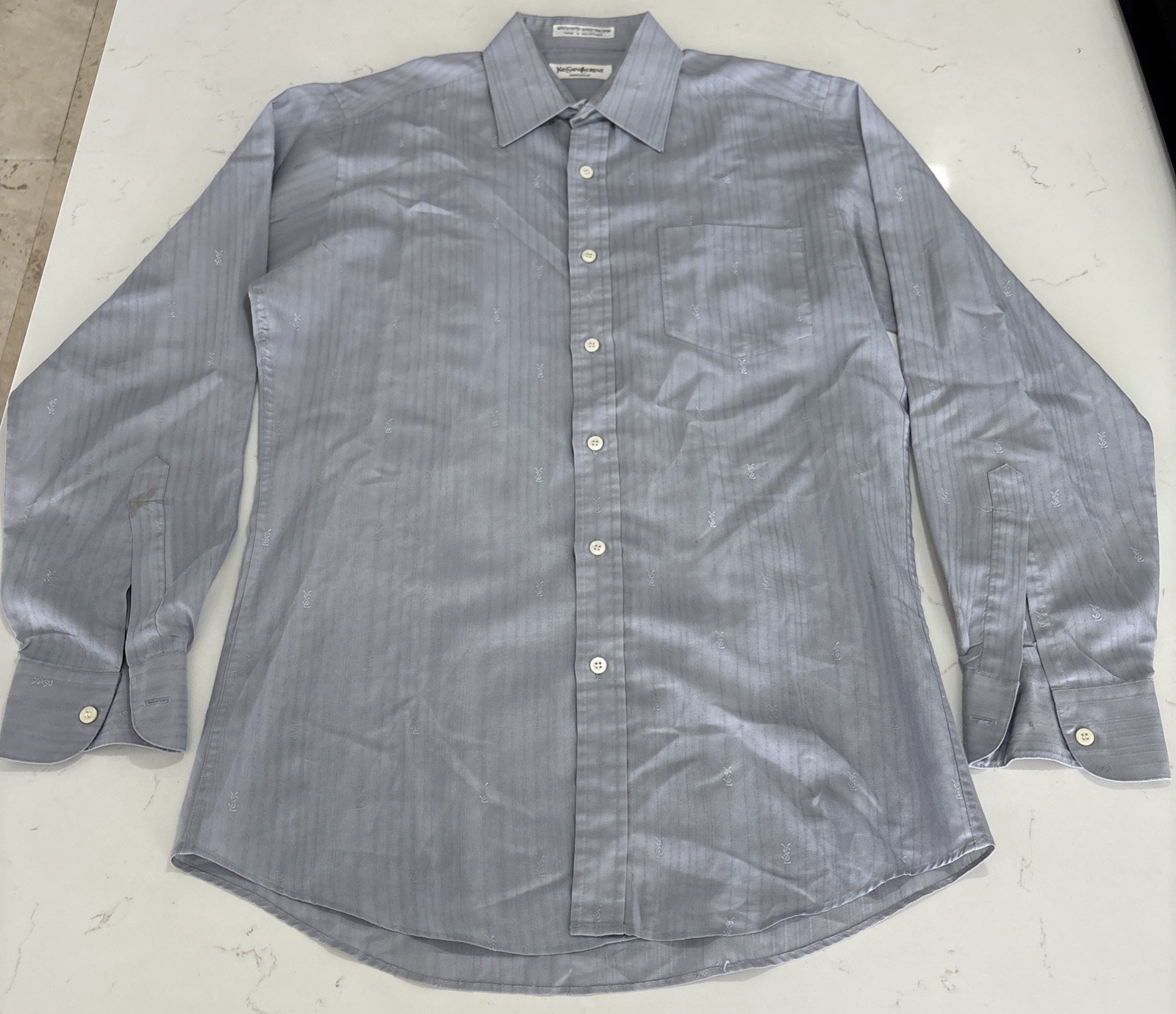 Camicia Yves Saint Laurent con bottoni YSL vintage uomo 15 32 33 blu manica lunga