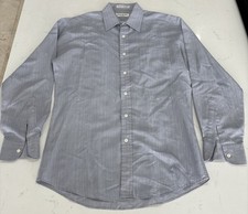 Yves Saint Laurent Button Up Shirt YSL Vintage Men's 15 32-33 Blue Long Sleeve