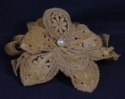 Vtg Velvet Fascinator Hair Piece Hat Cap Golden Brown Flowers Ribbon Retro Old