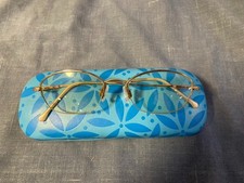 Vintage Eyeglasses Gold Tone Wire Flex Hinge UNMARKED  Blue Case VERY GOOD