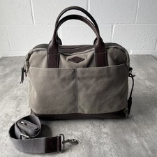 Vintage Fossil Messenger Bag Mens Beige Canvas Leather Bottom Laptop Commuter