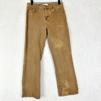 Risen Mid Rise Straight Crop Jeans Size 3/26 Stretch Brown Tan 
