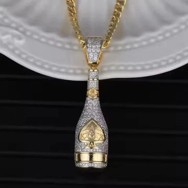 Бутылка муассанита круглой огранки 2,40 карата только мужская подвеска 14 карат двухцветное золотое покрытие - Изображение 3 из 4