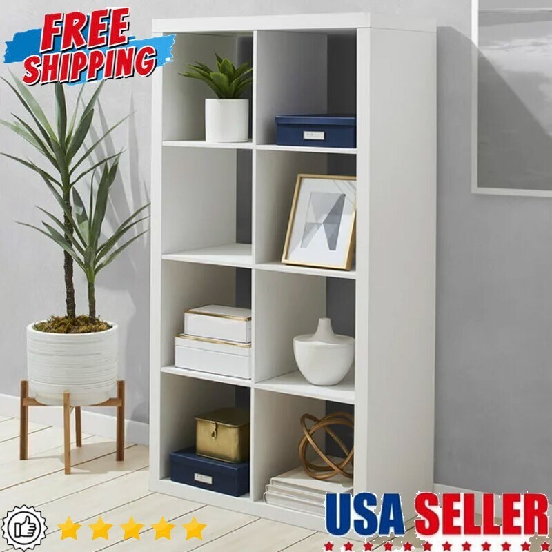 White 8-Cube Storage Organizer Shelf for Home Office Display