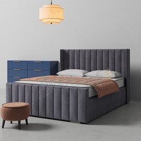 OTTOMAN STORAGE BED PANEL PLUSH VELVET UPHOLSTERED BED FRAME- WINGED HEADBOARD