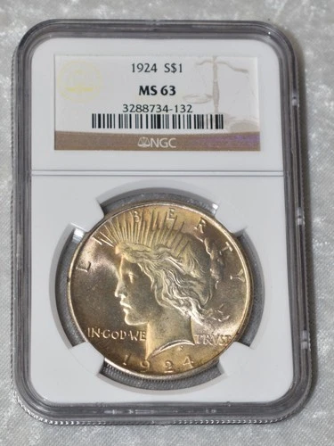 1924 P PEACE 90% SILVER $1 DOLLAR NGC CERTIFIED MS 63 MS63 PHILADELPHIA US MINT