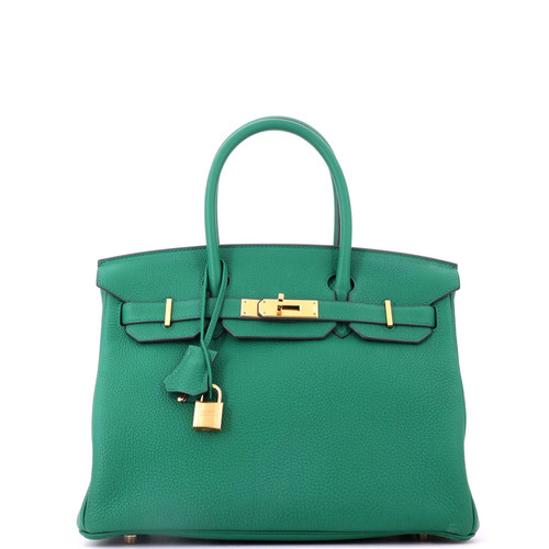 Hermes Birkin Handbag Green Togo with Gold Hardware 30