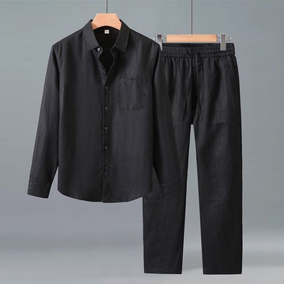 Men's Linen Casual Shirt and Trousers Set