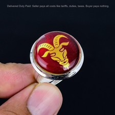 925 Silver Natural Capricorn Zodiac Sign In Red Onyx Multi Stone Ethnic New Ring