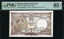 Belgium 1940-1947 20 Francs P111 PMG 65 EPQ GEM UNC