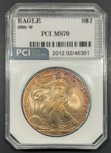 2008-W PCI - American Silver Eagle Dollar $1 - 1oz .999 Fine Silver - Toned