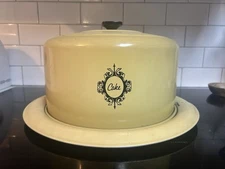 Vintage West Bend Covered Cake Carrier & Server - MCM Yellow 15" X 9"
