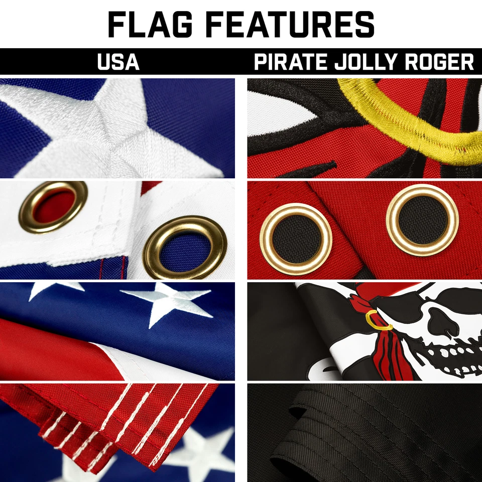 20Ft Telescoping Flagpole Black & USA and Pirate Head Scarf Flags Emb 300D 3x5Ft - Image 3 of 4