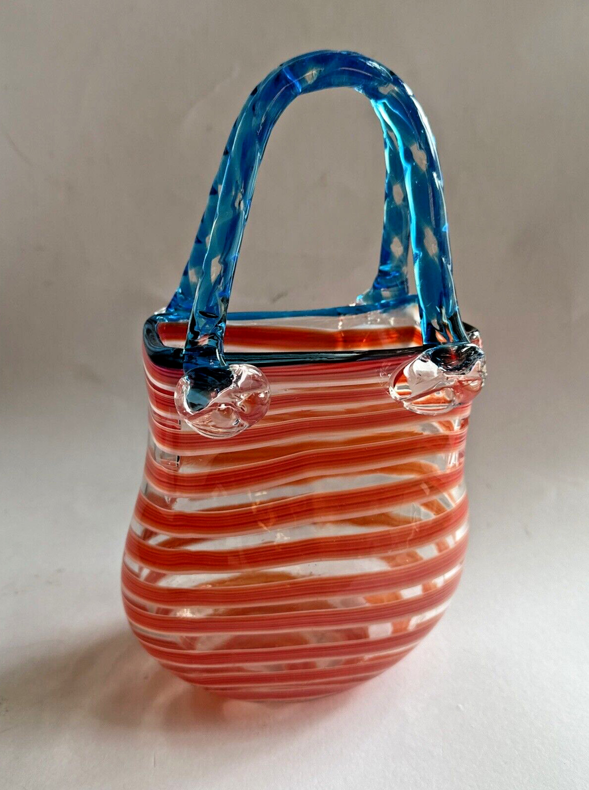 Vintage Murano Style Hand Blown Studio Art Glass Purse Vase Handbag Planter