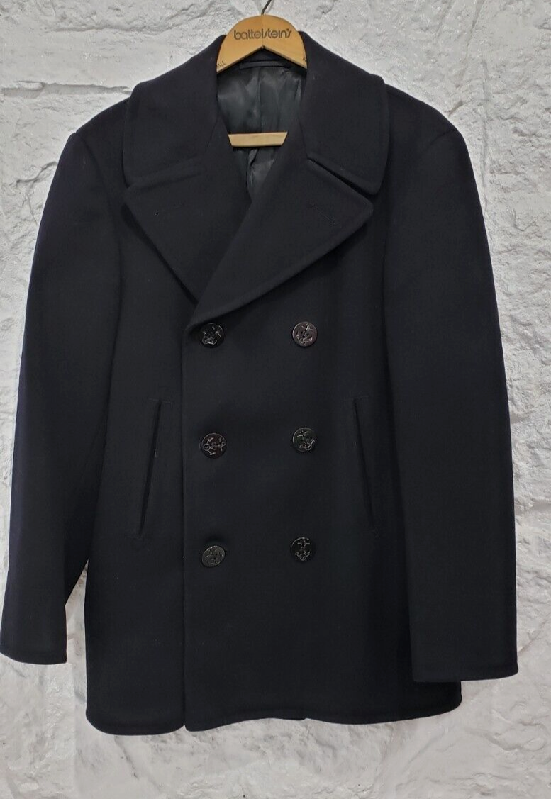 Vintage 1960s US Navy Wool Peacoat Kersey Blue Heavyweight Double Breasted Sz 36