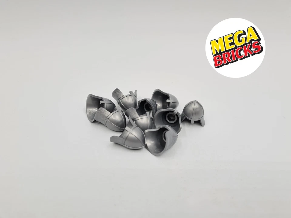 LEGO LOT 10 X MINI KNIGHT HELMET FLAT SILVER REF 3844 / 6037507 *NEUF*