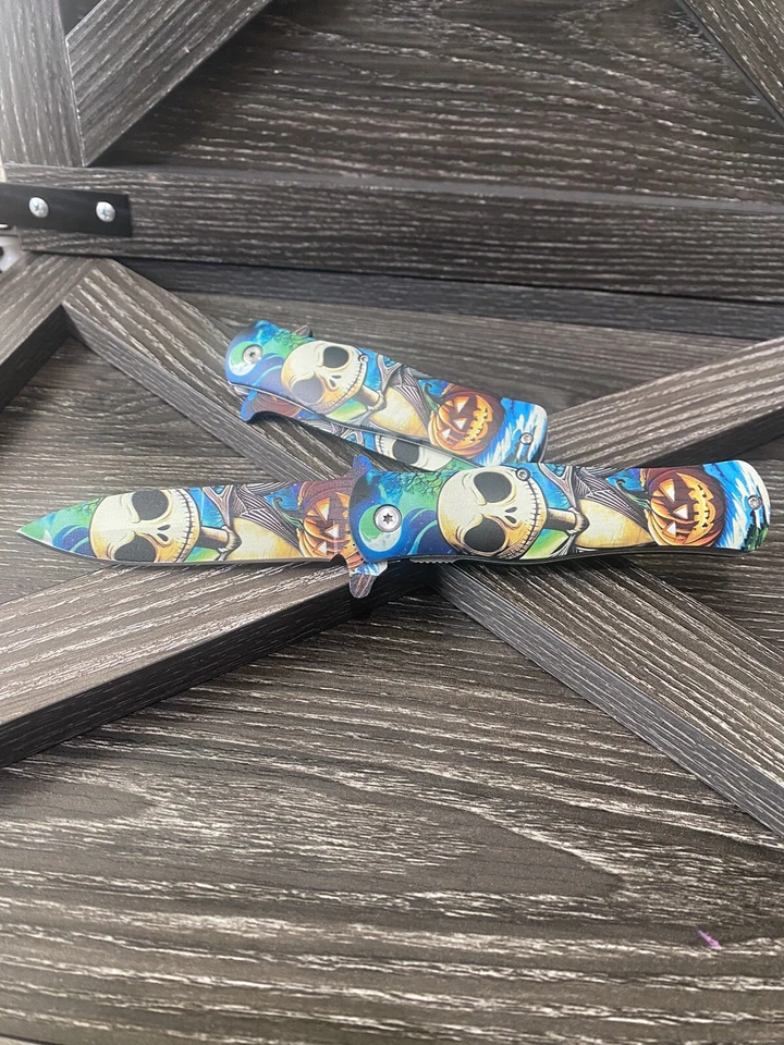 CUCHILLO PLEGABLE 8" Halloween Jack Skellington Pesadilla Antes de Navidad Hoja Foto 4 de 4