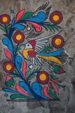 GRANDE GOUACHE MEXICAINE ORIGINALE XX° ANNEE 60 MEXIQUE VINTAGE FOLK ART OISEAU
