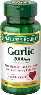 Nature's Bounty Garlic 2000 mg Herbal Supplement Heart Health 120 Coated Tablets