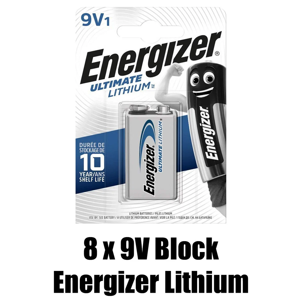 8 x Energizer Ultimate Lithium 9V Blockbatterie 4LR61 ideal für Rauchmelder - Bild 1 von 1