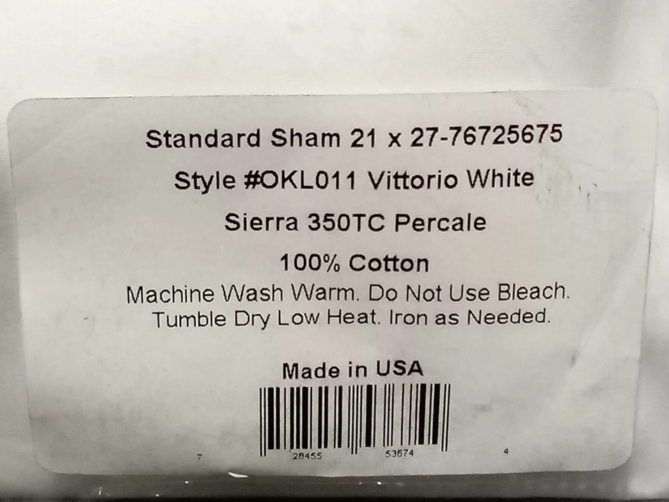 Matouk Standard Sham Vittorio White Sierra 350TC percal - estilo 21x27 #OKL011 Foto 3 de 4