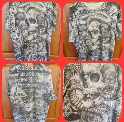 Vtg Y2K Xtreme Couture AOP Shirt MMA Affliction Skull Grunge Snake Men's XL