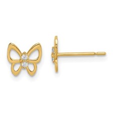 Madi K Kid's Earrings 14K Yellow Gold Butterfly White CZ Stud, 0.43 gram