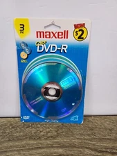 Maxell DVD-R 3 Pack Color Data Video Music Recordable Blank Media Vintage NEW
