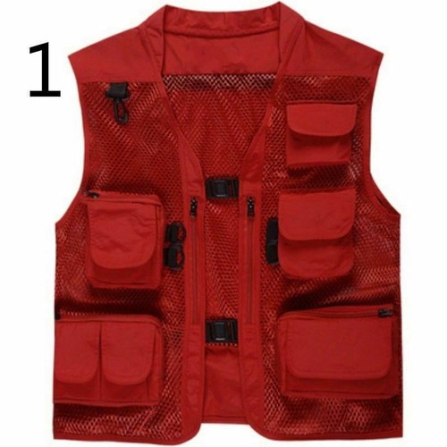 Hommes Multi Poche Maille Gilet Extérieur Camping Pêche Photographie Gilet - Photo 3/18