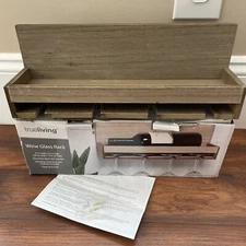 True Living Wine Glass Rack Holds 1 Bottle & 4 Stemmed Glasses 15' W X 5.3" H