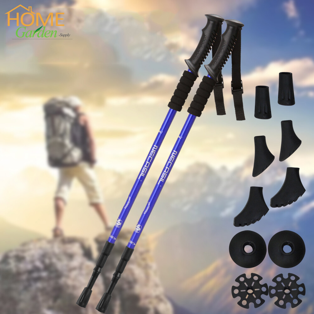 2* Trekking Hiking Poles Nordic Walking Sticks Adjustable Anti-shock  Alpenstock