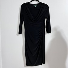 Lauren Ralph Lauren Dress Black Size 8 Ruched Midi Evening Minimalistic Formal