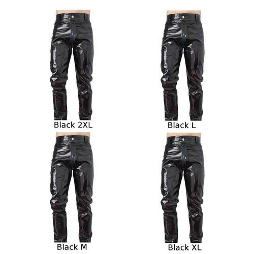 Fashionable Men's Wetlook Faux Leather Tight Pants Leggings Zip Trousers - Picture 12 of 33