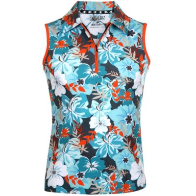 Ladies Aloha Sleeveless Cool-Stretch Golf Shirt | Teal & Orange