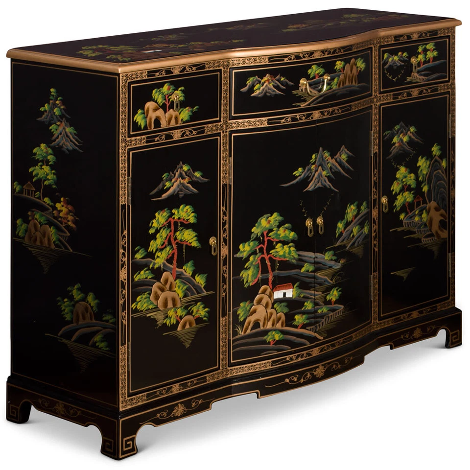 Vendedor dos EUA - Armário de salão oriental com motivo de cenário chinoiserie laca preta - Imagem 4 de 4