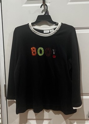 White Stag Women s Halloween Light Sweater With Colorful Detail  Boo  Sz 18/20W