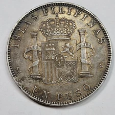 1897 Spain PHILIPPINES One Peso Scarce Circulated Rare Issue Nice *K971