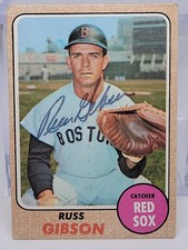 RUSS GIBSON In Person SIGNED on Card auto Autographed MLB BASEBALL SIG RED SOX