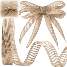 0.59 Inch x 10.9 Yards Burlap Wired Ribbon Roll Natural Tan Jute Rustic