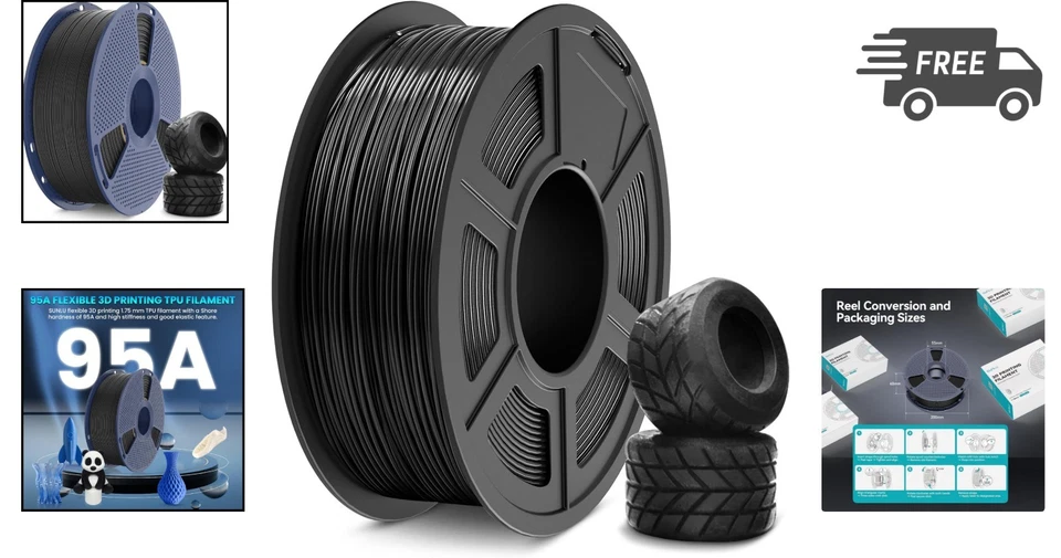 Filamento flexível para impressora 3D TPU 1,75mm 1KG alta velocidade durável preto - Imagem 2 de 4
