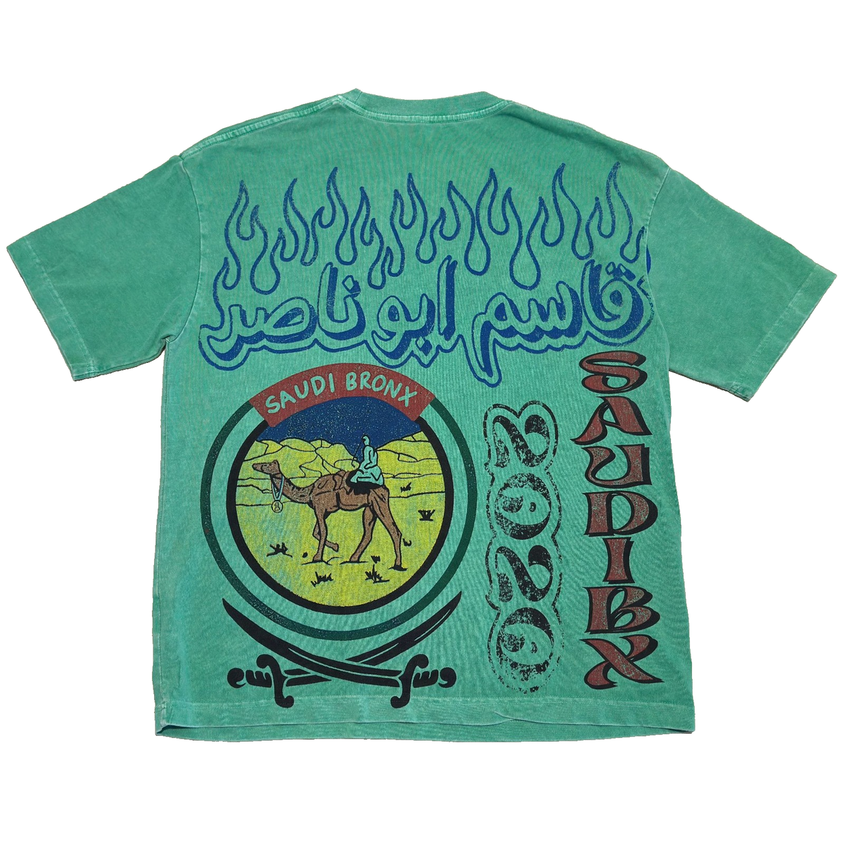 Saudi Bronx Camel Racing Team TShirt Mens S Green Graphic Washed