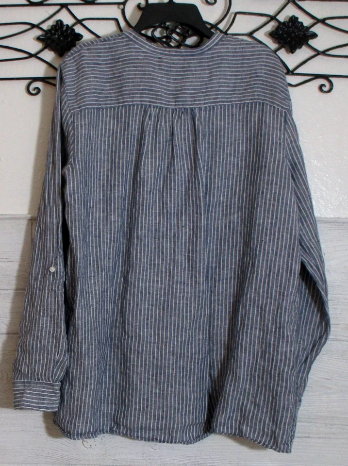 Blusa Lands' End feminina de linho tamanho XL manga longa listrada multicolorida gola redonda - Imagem 2 de 4